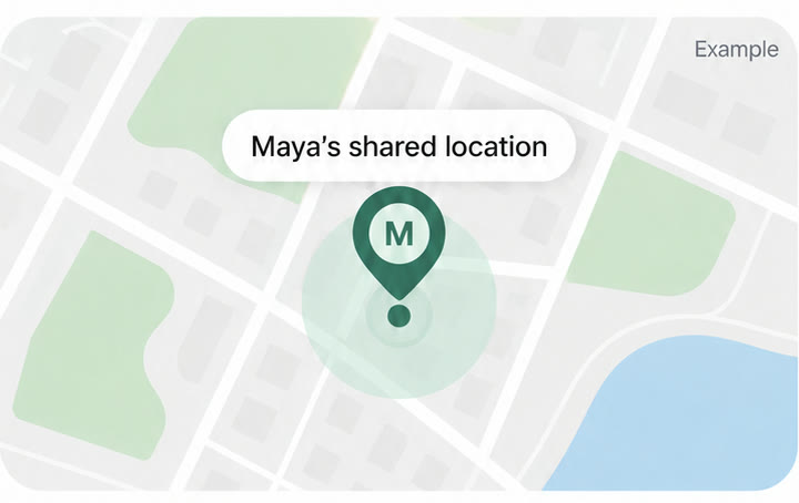 Example map showing Maya's shared location